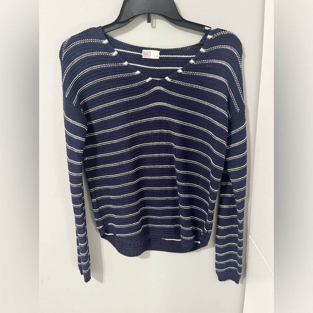 2/$12 SO V-neck Navy and White Striped Sweater Size XS